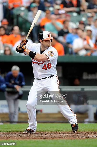 Chris Snyder of the Baltimore Orioles bats against the Tampa Bay Rays at Oriole Park at Camden Yards on May 19, 2013 in Baltimore, Maryland.