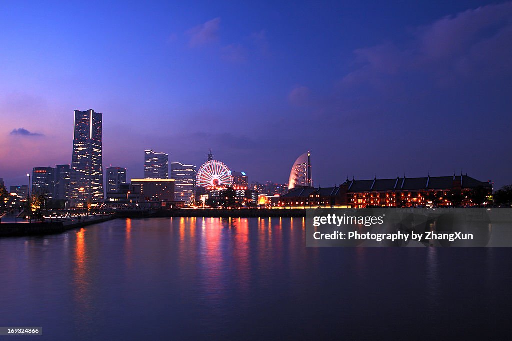 Cityscape of Yokohama bay at night