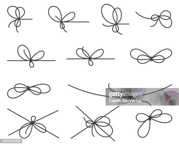 ilustrações, clipart, desenhos animados e ícones de conjunto vetorial de nós de corda - laço de fita