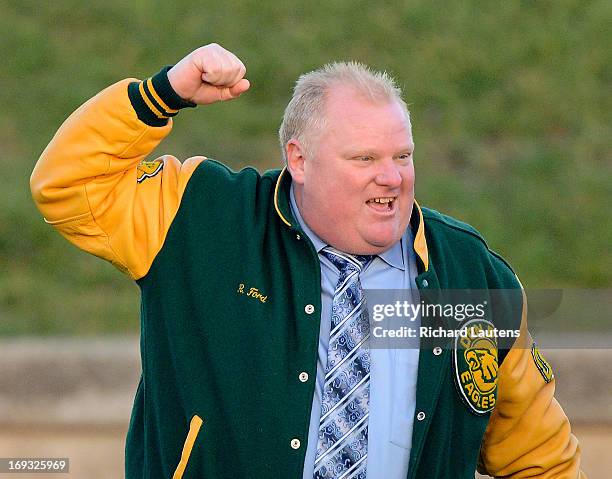 Ford celebrates at the end of the game. Mayor Rob Ford and the Don Bosco eagles beat St. Andrews 27-11 in Metro Bowl semi-final. The game was held at...