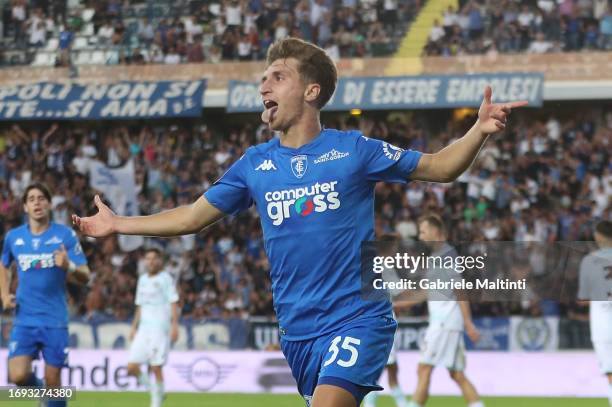 Tommaso Baldanzi of Empoli FC celebrates after scoring a goal during the Serie A TIM match between Empoli FC and US Salernitana at Stadio Carlo...