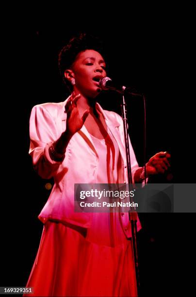 American rhythm and blues singer Anita Baker performs on stage, Chicago, Illinois, November 22, 1986.