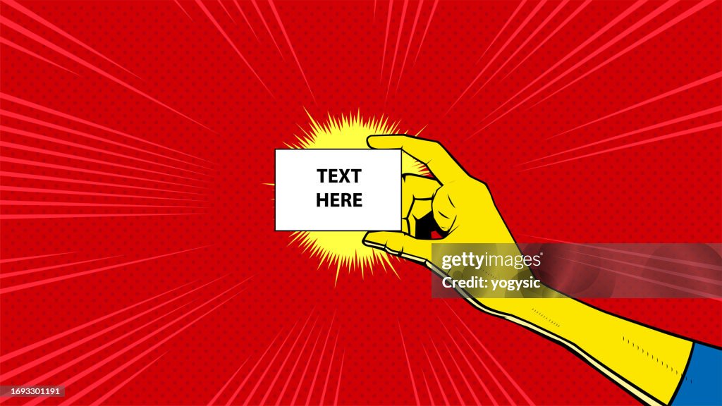 Vector Pop Art Superhero Hand Holding a Card Stock Illustration