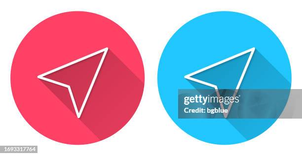 cursor. round icon with long shadow on red or blue background - two options icon stock illustrations