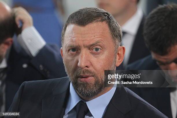 Russian billionaire and businessman Oleg Deripaska attends a meeting with businessmen and Russian President Vladimir Putin May 23, 2013 in Voronezh,...