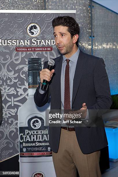 David Schwimmer speaks during Michigan Avenue Magazine Celebrates Cover Star David Schwimmer With Russian Standard Vodka At The Dec Rooftop Lounge +...