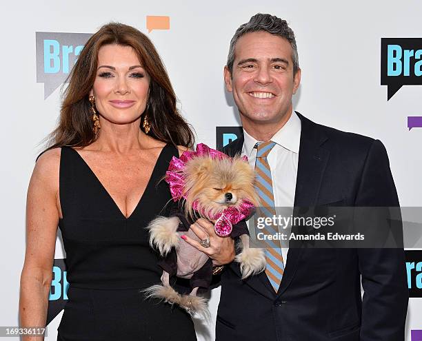 Television personalities Lisa Vanderpump, Giggy the Pom and Andy Cohen arrive at the Bravo Media's 2013 For Your Consideration Emmy Event at the...