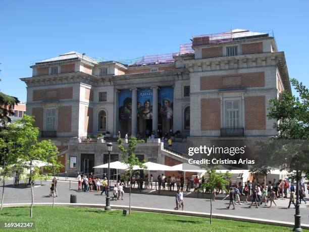 People waiting to access a temporary exhibition on the painter Rafael organized by the Prado Museum in Madrid, Spain.