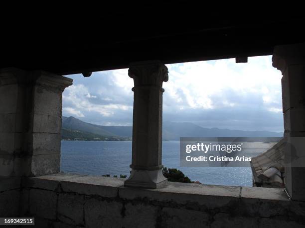 View from the balcony of the that is considered the birthplace of the traveller Marco Polo in Korcula, Korcula Island, Croatia.