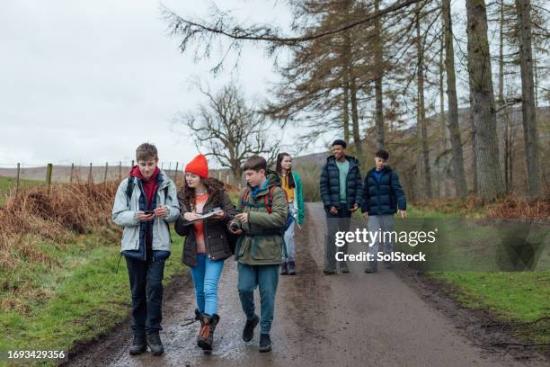 field trip in the woodlands - teenagers only stock pictures, royalty-free photos & images