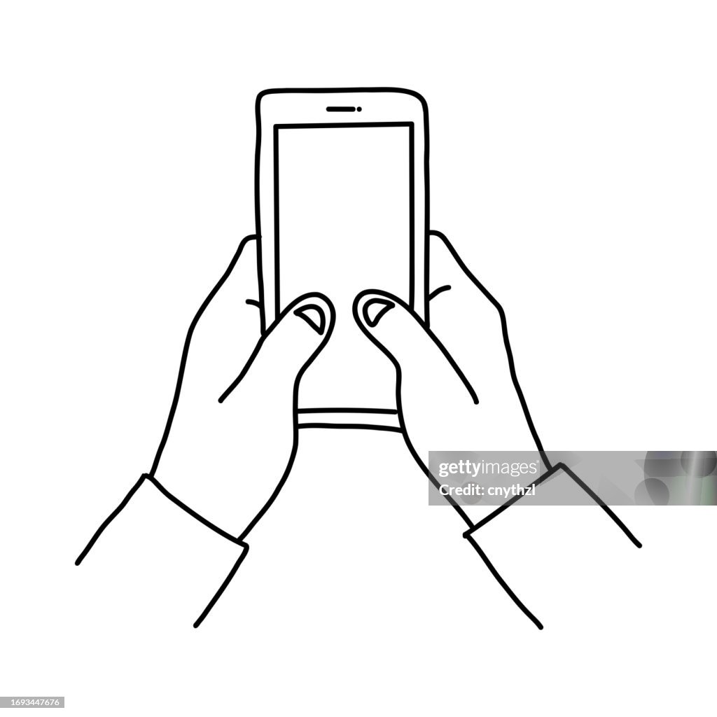 Using Handphone Drawing Using Phone Concept Hand Drawn Vector Illustration High-Res Vector ...