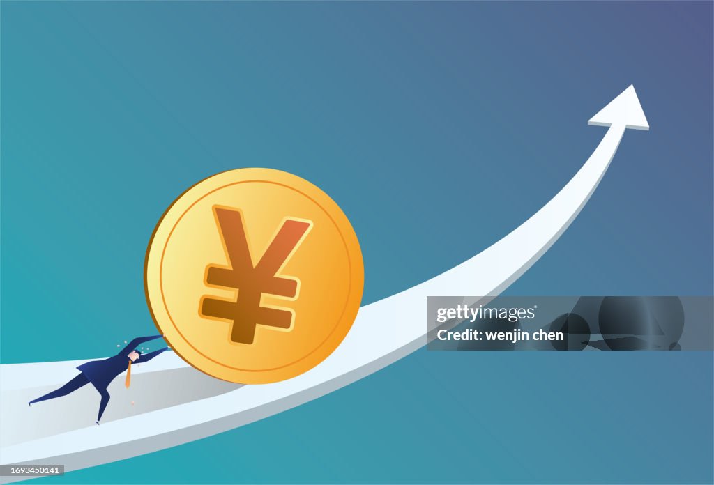 How To Hit Rmb Business Man Tries Hard To Push The Rmb Forward On The Arrow The ...