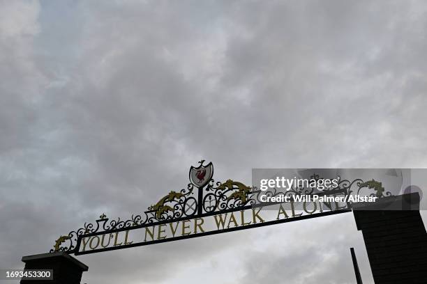 You'll Never Walk alone gates at Anfield before the Carabao Cup Third Round match between Liverpool FC and Leicester City at Anfield on September 27,...