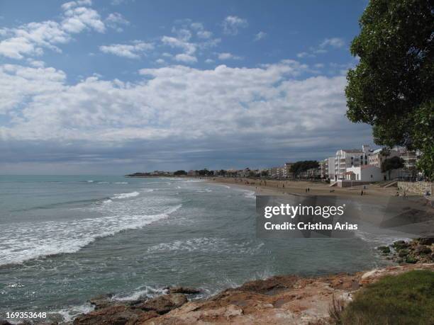 View of the Beach of the Carregador Beach in Alcossebre , Castellon, Valencian Comunity, Spain, April 2012.