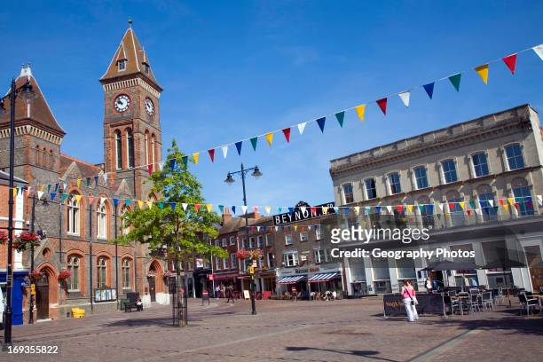 The Town hall and historic buildings in the market square, Newbury, Berkshire, England