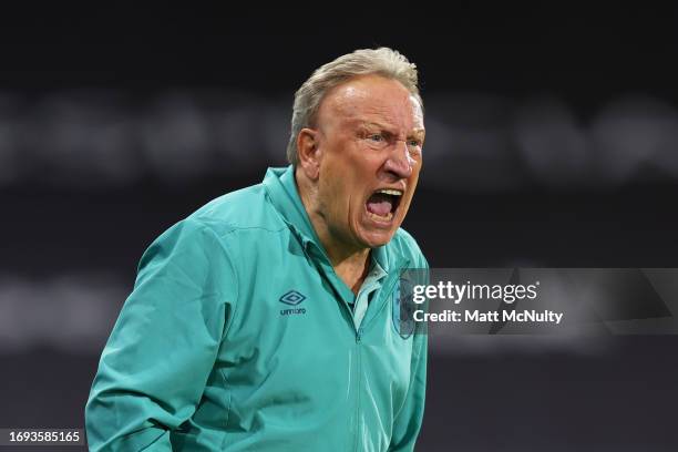 Neil Warnock, Manager of Huddersfield Town reacts during the Sky Bet Championship match between Huddersfield Town and Stoke City at John Smith's...