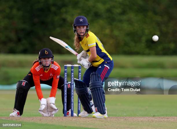 Bethan Miles of South East Stars bats during the Rachael Heyhoe Flint Trophy match between The Blaze and South East Stars at The County Ground on...