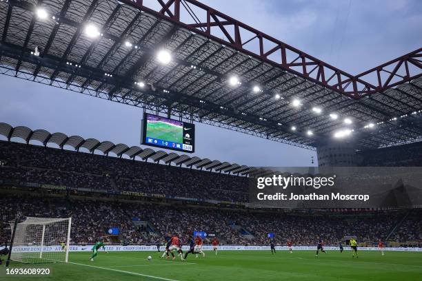 General view of play during the Serie A TIM match between FC Internazionale and AC Milan at Stadio Giuseppe Meazza on September 16, 2023 in Milan,...