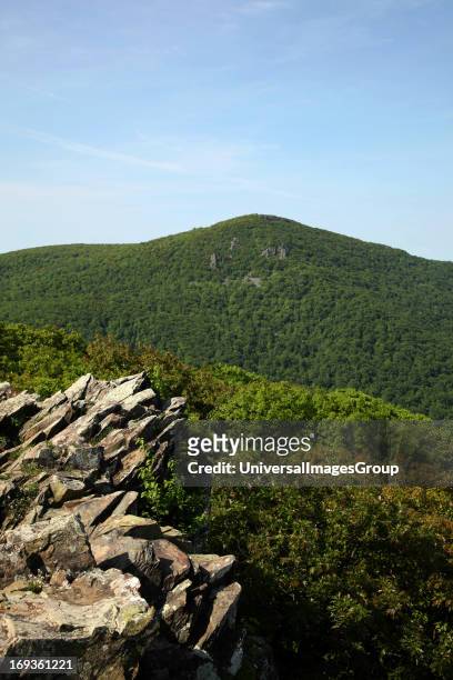 Forested Hawksbill Mountain the highest peak in Shenandoah National Park Virginia.