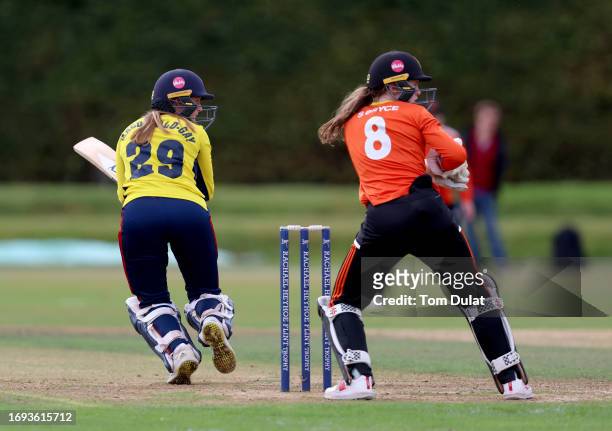 Ryana Macdonald-Gay of South East Stars makes a run during the Rachael Heyhoe Flint Trophy match between The Blaze and South East Stars at The County...