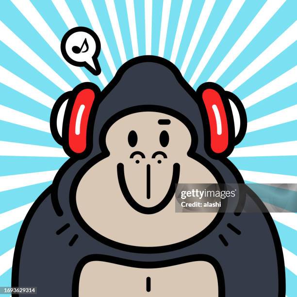 stockillustraties, clipart, cartoons en iconen met cute character design of a gorilla wearing headphones - kawaii