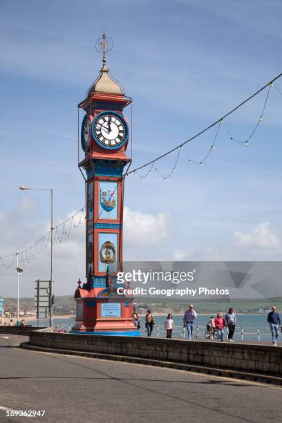 The Jubilee Clock tower Weymouth Dorset England . The clock tower was built in 1887 marking the Golden Jubilee of reign by Queen Victoria. The...