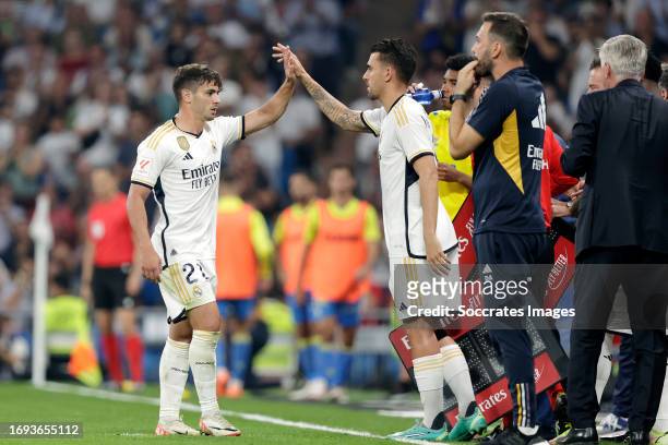 Brahim Diaz of Real Madrid, Dani Ceballos of Real Madrid substitute during the LaLiga EA Sports match between Real Madrid v Las Palmas at the...