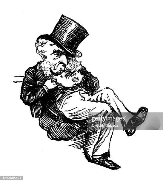 britische satire karikatur comic cartoon illustration - grantiger alter mann stock-grafiken, -clipart, -cartoons und -symbole