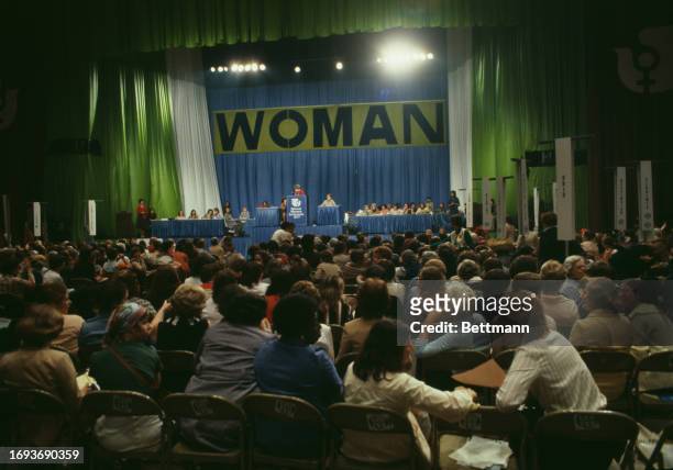 View of delegates attending the National Women's Conference at the Sam Houston Coliseum in Houston, Texas, November 19th 1977.
