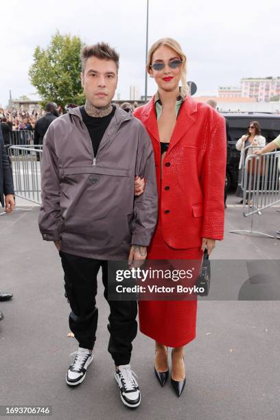 Fedez and Chiara Ferragni attends the Prada fashion show during the Milan Fashion Week Womenswear Spring/Summer 2024 on September 21, 2023 in Milan,...