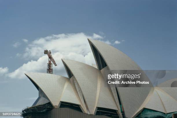 Sydney Opera House nearing completion, Sydney, Australia, 1972.