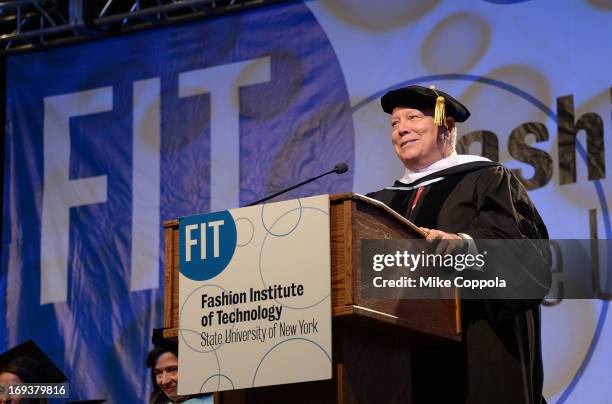 Designer Dennis Basso speaks at the 2013 Fashion Institute Of Technology Commencement ceremony at Jacob Javits Center on May 23, 2013 in New York...