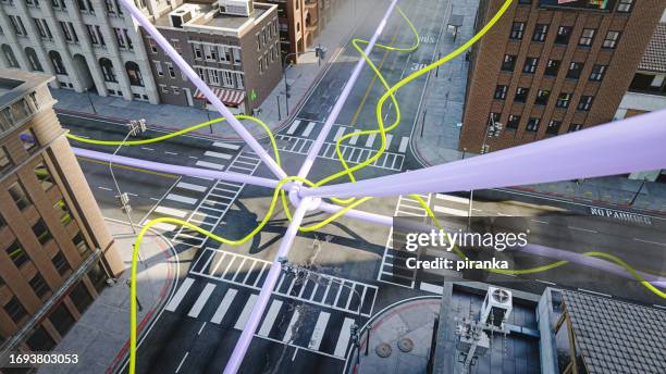 cables intersecting - tangled lights stock pictures, royalty-free photos & images