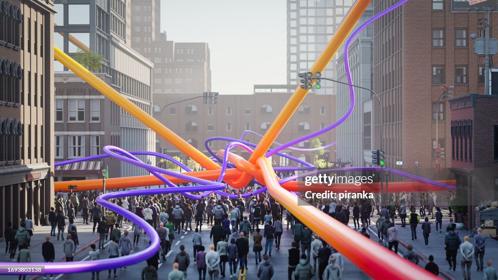 Cables intersecting in the city