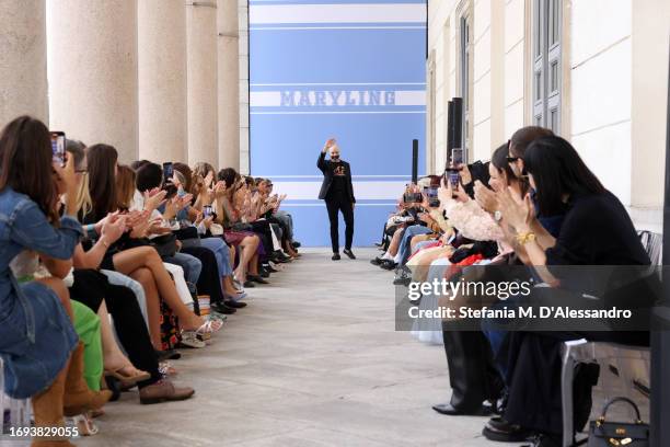 Designer Avshalom Gur acknowledges the applause of the audience at the Maryling fashion show during the Milan Fashion Week Womenswear Spring/Summer...