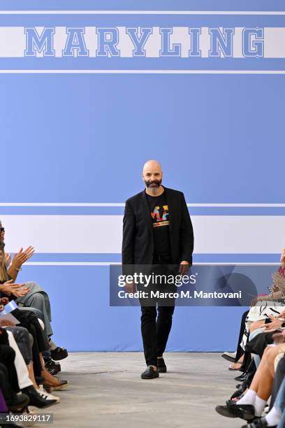 Designer Avshalom Gur acknowledges the applause of the audience at the Maryling fashion show during the Milan Fashion Week Womenswear Spring/Summer...