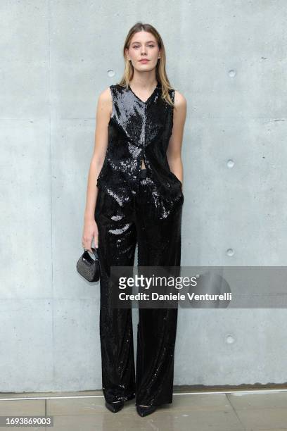 Caterina De Angelis attends the Emporio Armani fashion show during the Milan Fashion Week Womenswear Spring/Summer 2024 on September 21, 2023 in...