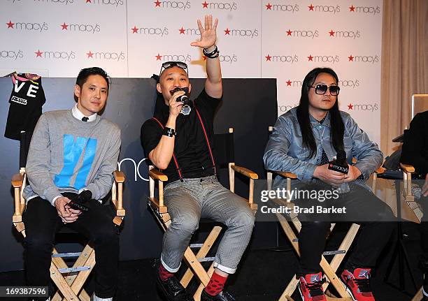 Members of the music group The Far East Movement Kev Nish, Prohgress, J-Splif and DJ Virman attend the Macy's and the Far East Movement celebrate...