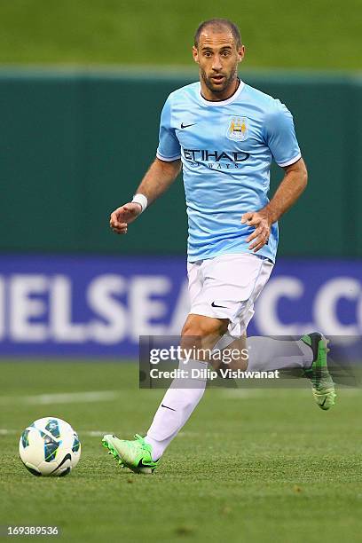 Pablo Zabaleta of Manchester City controls the ball against the Chelsea during a friendly match at Busch Stadium on May 23, 2013 in St. Louis,...