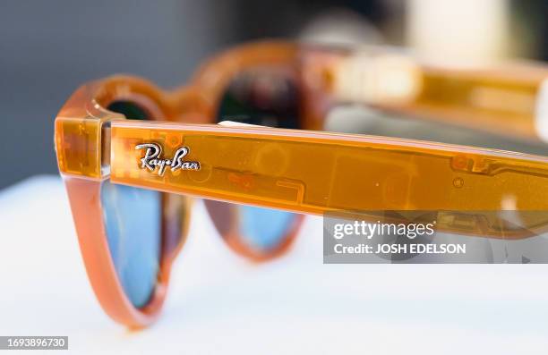 Pair of transparent Ray-Ban Meta 2nd generation smart glasses is seen on display during the Meta Connect Developer Conference at Meta's headquarters...