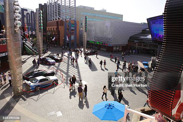 General view of the atmosphere at the Universal CityWalk 20th anniversary event featuring 8 original cars from the "Fast & The Furious" Movie...