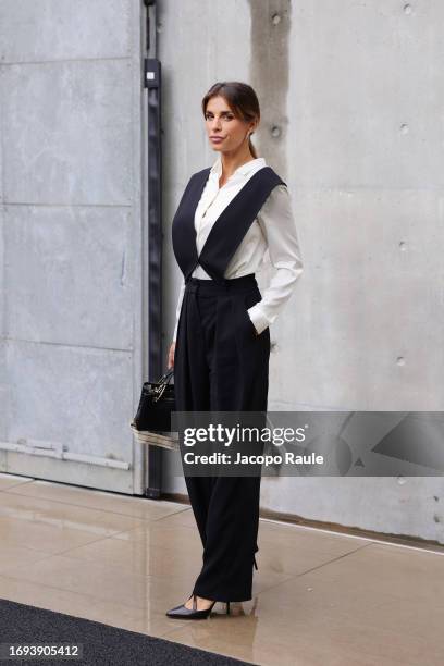 Elisabetta Canalis attends the Emporio Armani fashion show during the Milan Fashion Week Womenswear Spring/Summer 2024 on September 21, 2023 in...