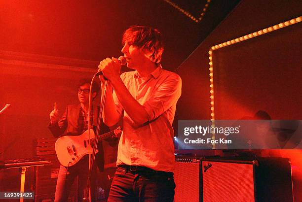 Thomas Mars performs during the Phoenix Show Case At The Magnum Cannes Plage - The 66th Annual Cannes Film Festival on May 22, 2013 in Cannes, France.