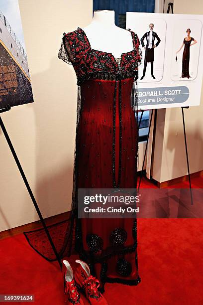 Costume from the movie 'Titanic' designed by Deborah Scott for actress Kate Winslet displayed at the 2013 NYWIFT Designing Women Awards at The...