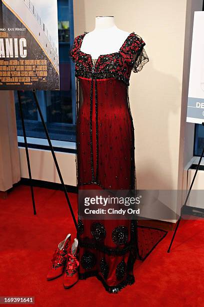 Costume from the movie 'Titanic' designed by Deborah Scott for actress Kate Winslet displayed at the 2013 NYWIFT Designing Women Awards at The...