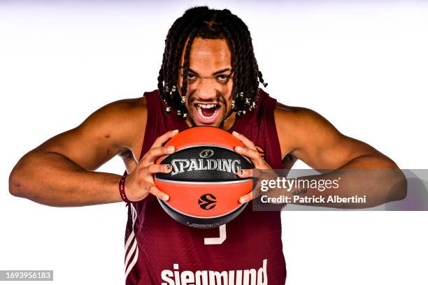 Carsen Edwards, #3 poses during 2023/2024 Turkish Airlines EuroLeague Media Day FC Bayern Munich at BMW Park on September 26, 2023 in Munich, Germany.