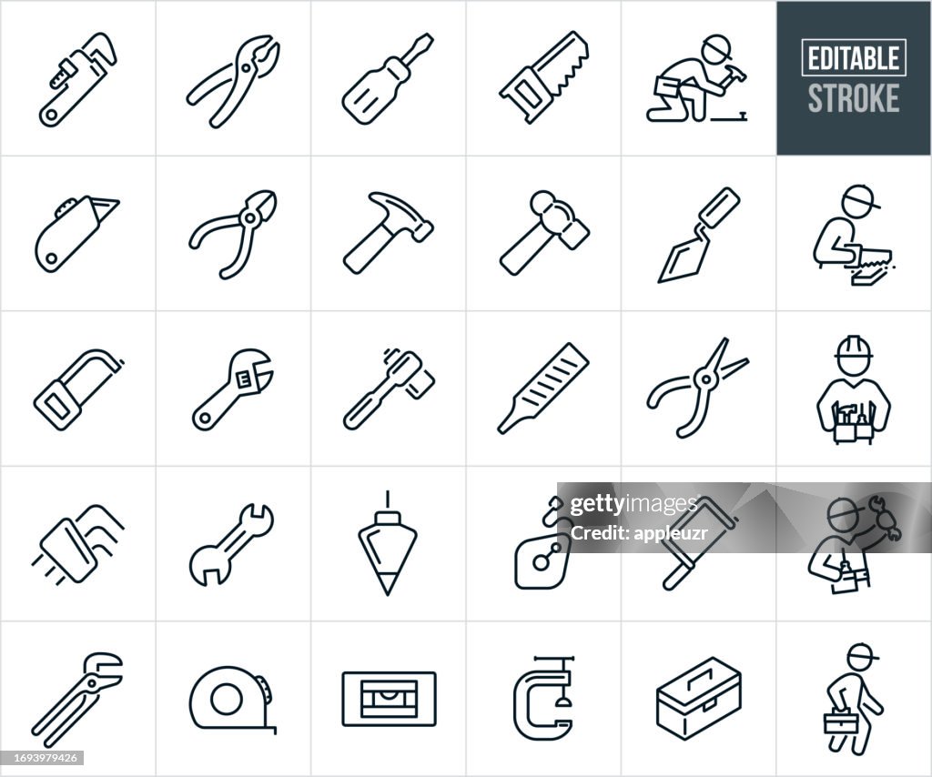 Hand Tools And Handyman Thin Line Icons - Editable Stroke