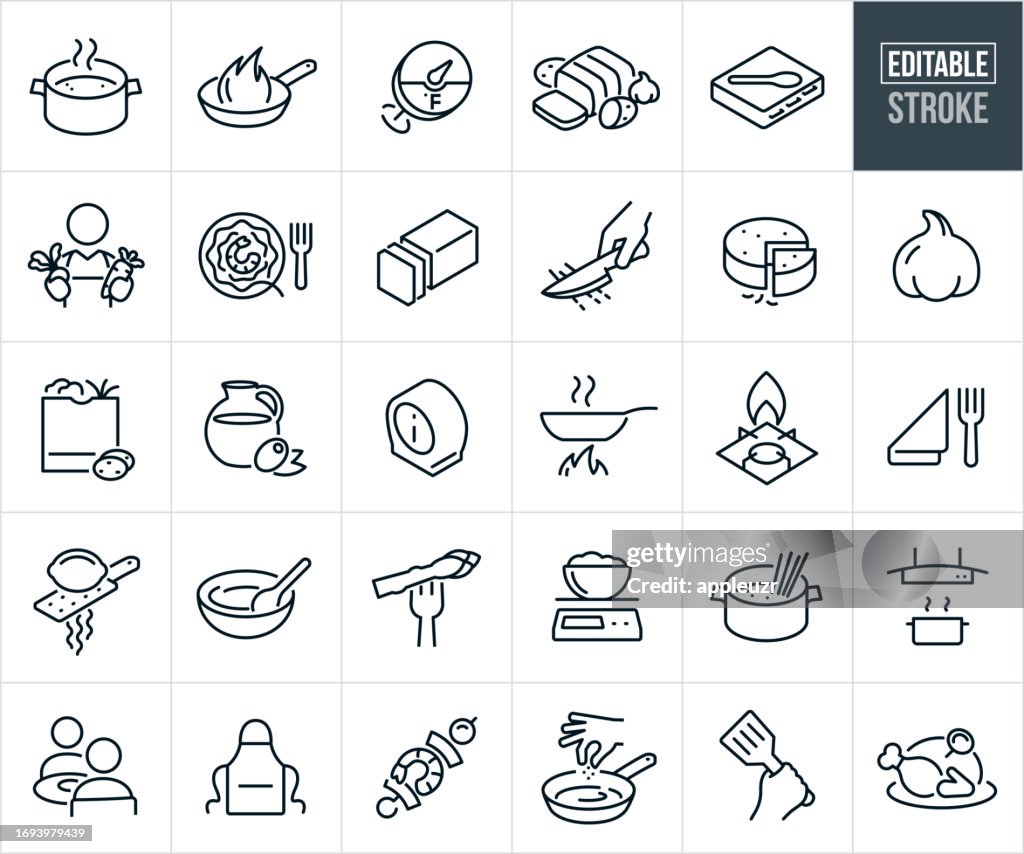 Food Prep And Cooking Thin Line Icons - Editable Stroke