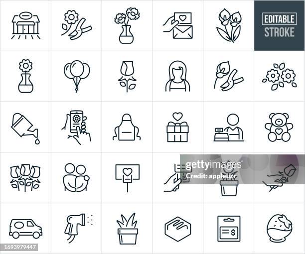 florist and floral shop thin line icons - editable stroke - flower shop stock illustrations