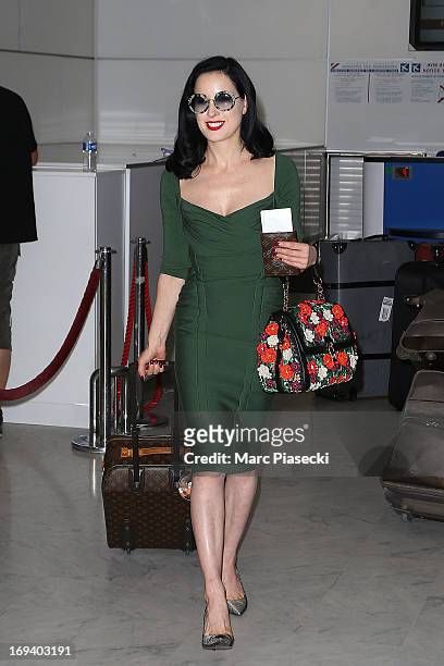 Dita Von Teese is seen at Nice airport during the 66th Annual Cannes Film Festival on May 24, 2013 in Nice, France.